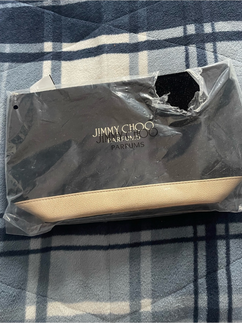 Jimmy Choo Black and Gold Logo Makeup Pouch